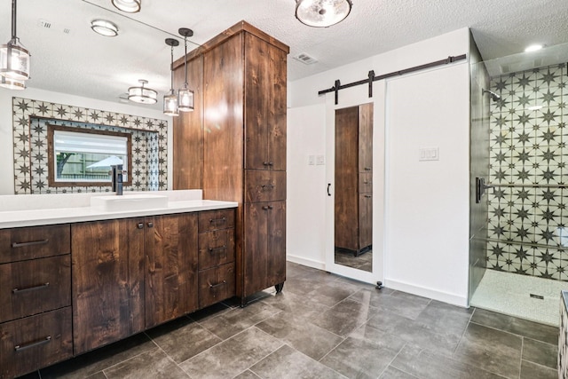 1510 Waltham Ct, Arlington, TX 76012 - full bathroom featuring vanity, tiled shower, baseboards, and a textured ceiling
