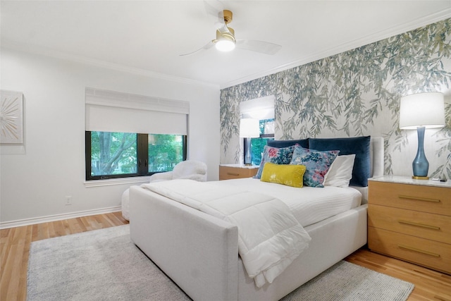 3710 Binkley Ave, University Park, TX 75205 - bedroom featuring multiple windows, ornamental molding, wood finished floors, baseboards, and a ceiling fan