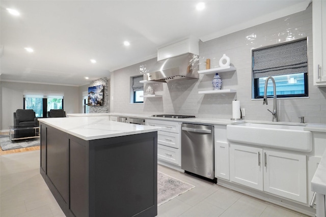 3710 Binkley Ave, University Park, TX 75205 - kitchen with dishwasher, tasteful backsplash, a sink, healthy amount of natural light, and crown molding