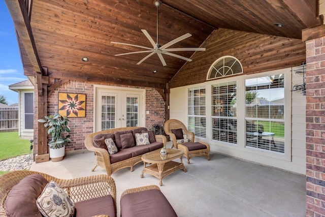 5210 Medallion Ct, Midlothian, TX 76065 - view of patio / terrace featuring french doors, ceiling fan, and outdoor lounge area