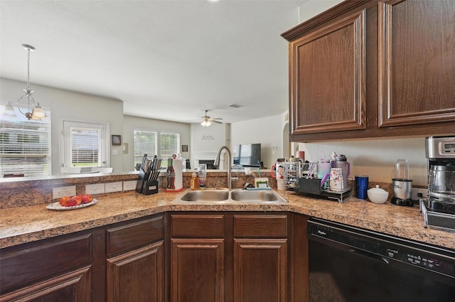 7530 Park Ave, Forest Hill, TX 76140 - kitchen with dishwasher, a sink, ceiling fan, and light countertops