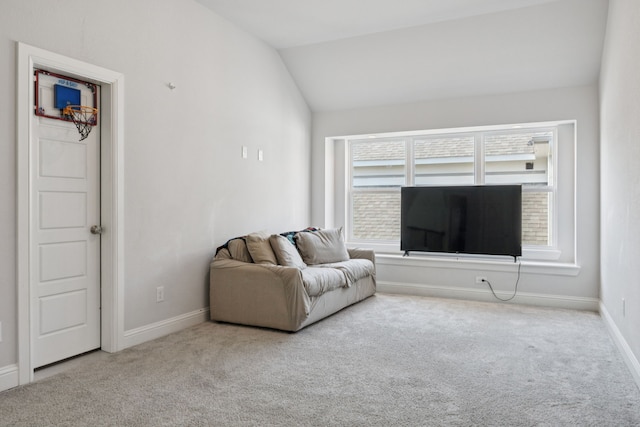 1305 Mary Horn Ln, Aubrey, TX 76227 - carpeted living room featuring lofted ceiling and baseboards