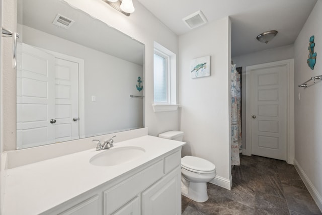 1305 Mary Horn Ln, Aubrey, TX 76227 - bathroom with vanity, toilet, baseboards, and a shower with shower curtain