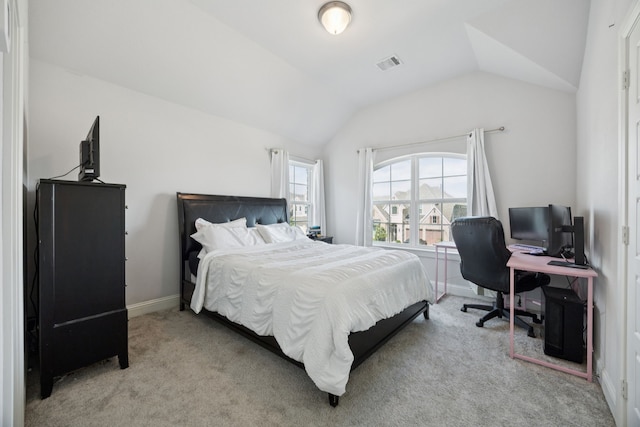 1305 Mary Horn Ln, Aubrey, TX 76227 - bedroom featuring carpet, vaulted ceiling, a desk, and baseboards