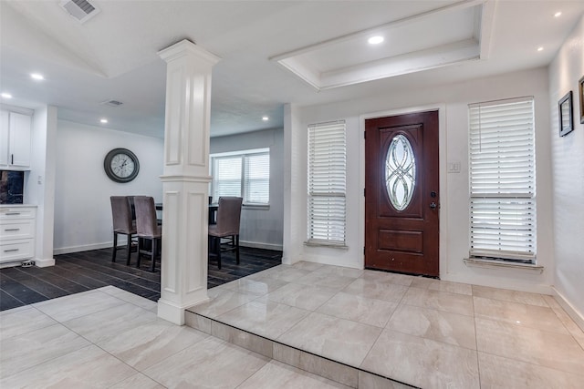 1321 Glyndon Dr, Plano, TX 75023 - foyer with decorative columns, baseboards, and recessed lighting