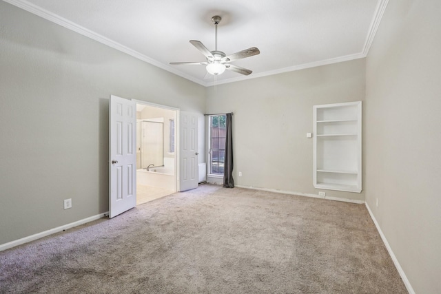 4616 Heatherbrook Ln, Grand Prairie, TX 75052 - unfurnished bedroom with crown molding, carpet flooring, baseboards, ensuite bath, and ceiling fan