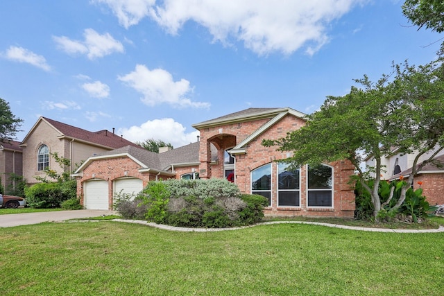 4616 Heatherbrook Ln, Grand Prairie, TX 75052 - traditional-style house with brick siding, an attached garage, a front yard, and driveway
