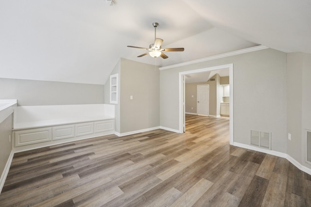 4616 Heatherbrook Ln, Grand Prairie, TX 75052 - additional living space featuring a ceiling fan, vaulted ceiling, wood finished floors, and baseboards