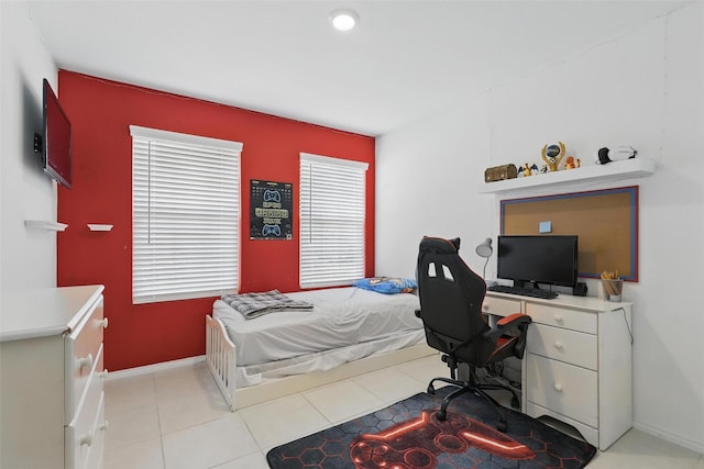 8329 Grand Oak Rd, Fort Worth, TX 76123 - bedroom with an office area, baseboards, and light tile patterned floors