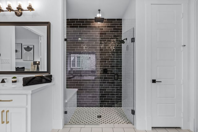 1733 Cousins Trl, Frisco, TX 75034 - full bath featuring a shower stall, tile patterned flooring, and vanity