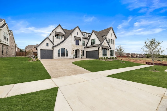 1733 Cousins Trl, Frisco, TX 75034 - french country inspired facade with concrete driveway, stone siding, an attached garage, and brick siding