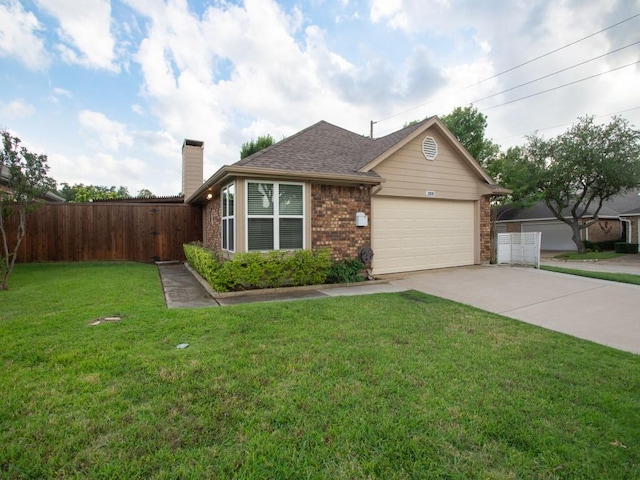 2800 Country Villa Cir, Carrollton, TX 75006 - view of front of home with brick siding, an attached garage, concrete driveway, a chimney, and a shingled roof