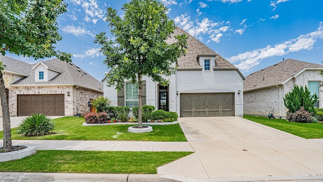 14808 Gentry Dr, Aledo, TX 76008 - french provincial home with brick siding, a front lawn, concrete driveway, and roof with shingles