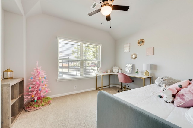 3615 Big Nemaha Dr, Crandall, TX 75114 - bedroom with vaulted ceiling, carpet floors, baseboards, and ceiling fan