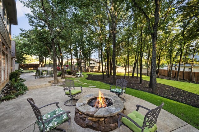 1002 Hidden Knoll Ct, Southlake, TX 76092 - view of patio featuring an outdoor fire pit