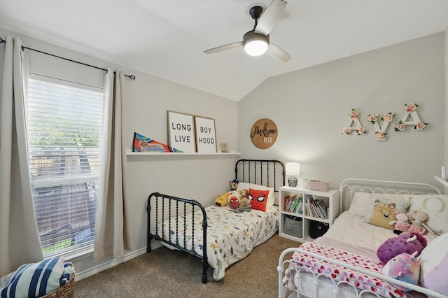 15429 Calico Ct, Frisco, TX 75035 - carpeted bedroom featuring vaulted ceiling, a ceiling fan, and baseboards