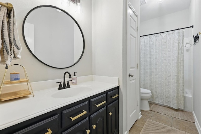 15429 Calico Ct, Frisco, TX 75035 - full bathroom with toilet, tile patterned floors, vanity, and shower / tub combo with curtain
