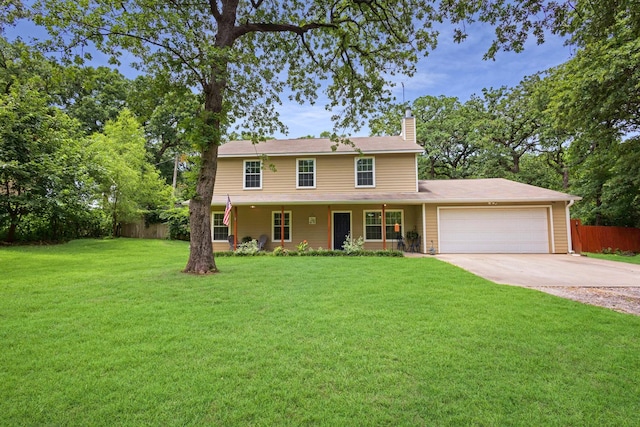 5730 Rendon Estates Rd, Mansfield, TX 76063 - view of front of house featuring driveway, a chimney, an attached garage, and covered porch
