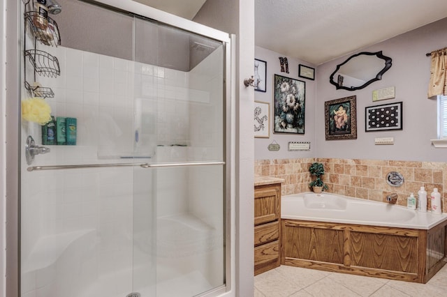 5730 Rendon Estates Rd, Mansfield, TX 76063 - bathroom with a stall shower, tile patterned flooring, and a garden tub
