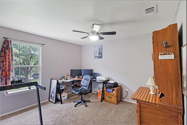 5730 Rendon Estates Rd, Mansfield, TX 76063 - office space with carpet, baseboards, ceiling fan, and a textured ceiling