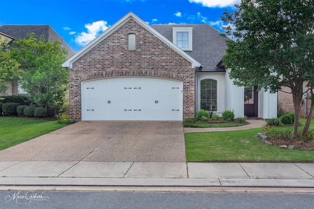 302 Cranbrook Ct, Bossier City, LA 71111 - view of front facade featuring a shingled roof, driveway, brick siding, a garage, and a front yard
