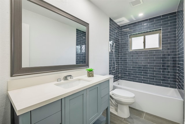 1112 Seabrook Dr, Plano, TX 75023 - full bath with vanity, toilet, bathing tub / shower combination, and tile patterned floors