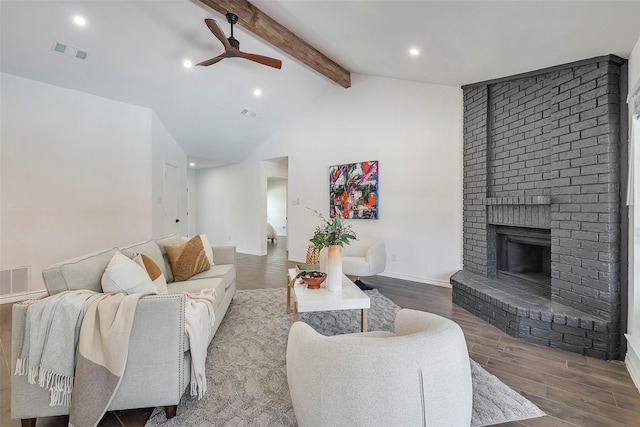 1112 Seabrook Dr, Plano, TX 75023 - living room featuring wood finished floors, ceiling fan, recessed lighting, a fireplace, and baseboards