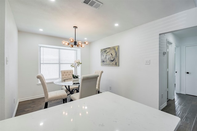1112 Seabrook Dr, Plano, TX 75023 - dining area featuring dark wood finished floors, a chandelier, baseboards, and recessed lighting