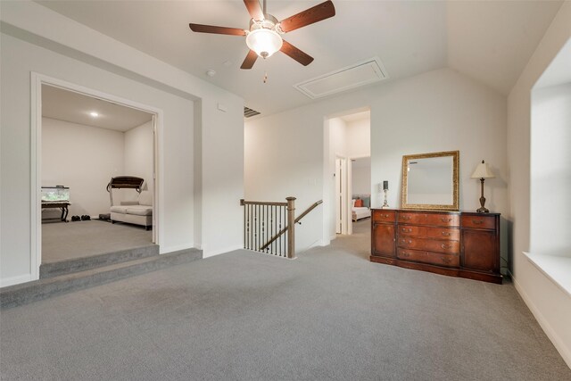 1302 Middleton Dr, Rockwall, TX 75087 - carpeted empty room with attic access, a ceiling fan, and lofted ceiling