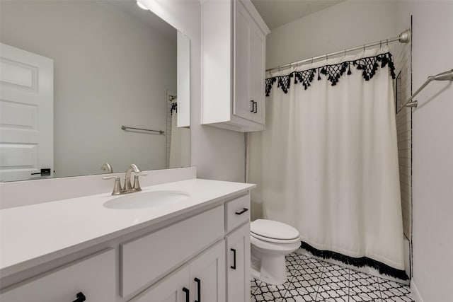 1302 Middleton Dr, Rockwall, TX 75087 - full bathroom with vanity, toilet, tile patterned flooring, and shower / bath combo with shower curtain