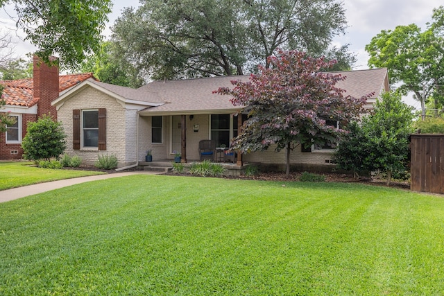 3817 Hilltop Rd, Fort Worth, TX 76109 - view of front facade with a porch, a front yard, a chimney, and brick siding