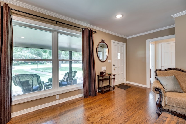 3817 Hilltop Rd, Fort Worth, TX 76109 - foyer entrance featuring wood finished floors, crown molding, baseboards, and recessed lighting