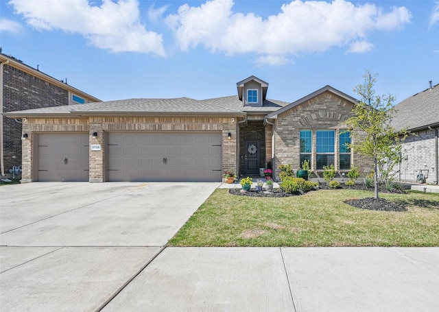 1708 Lapetus, Haslet, TX 76052 - view of front of home featuring a garage, brick siding, concrete driveway, and a front lawn