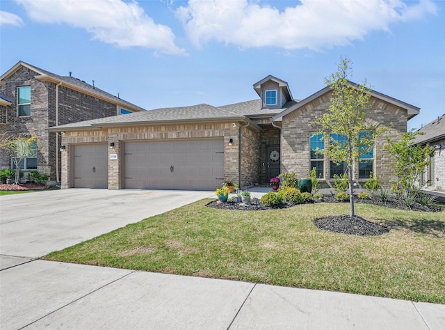 1708 Lapetus, Haslet, TX 76052 - view of front of home with an attached garage, driveway, a front lawn, and brick siding