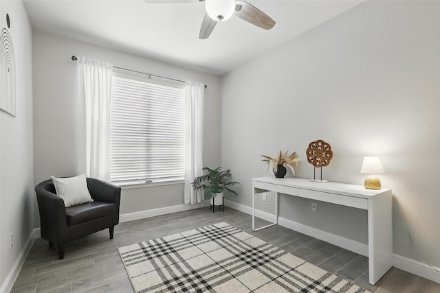 1708 Lapetus, Haslet, TX 76052 - sitting room featuring light wood-type flooring, a ceiling fan, and baseboards