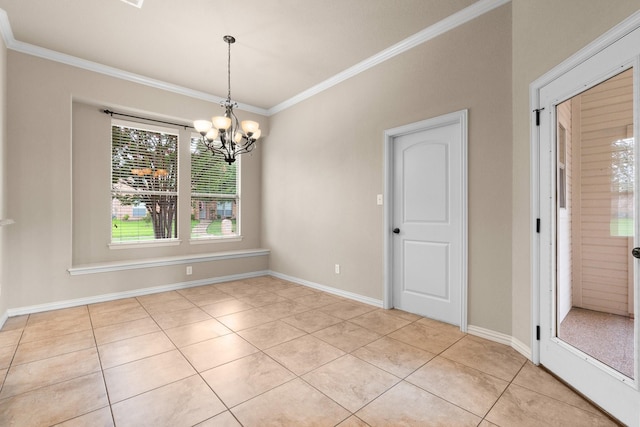 401 Shumard Oak Trl, Keller, TX 76248 - unfurnished dining area with ornamental molding, light tile patterned floors, and a chandelier