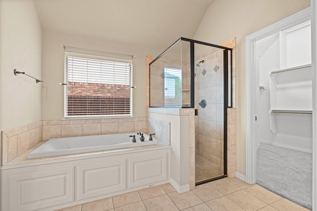 401 Shumard Oak Trl, Keller, TX 76248 - full bath featuring a garden tub, a stall shower, tile patterned floors, and a spacious closet