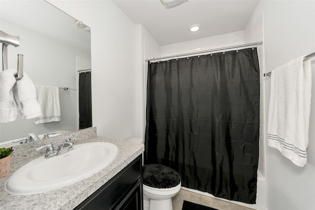 16608 Portage St, Justin, TX 76247 - full bathroom with toilet, vanity, and a shower with shower curtain