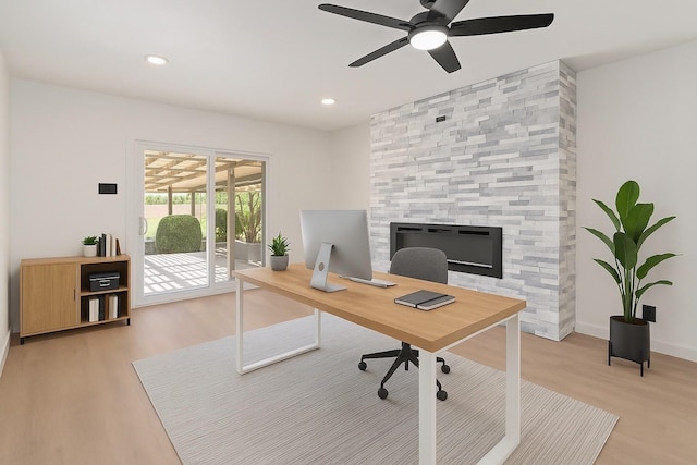 2305 Fenestra Dr, Dallas, TX 75228 - office space featuring light wood-style flooring, a ceiling fan, and recessed lighting
