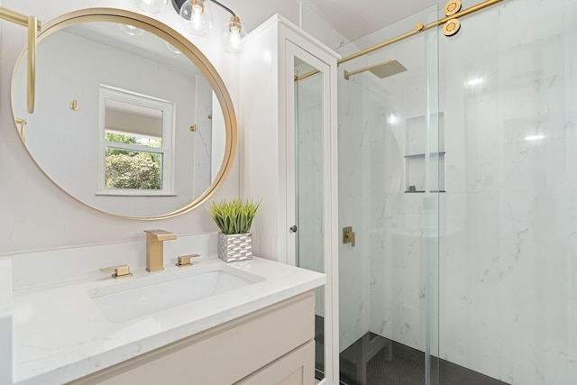 2305 Fenestra Dr, Dallas, TX 75228 - bathroom featuring a marble finish shower and vanity