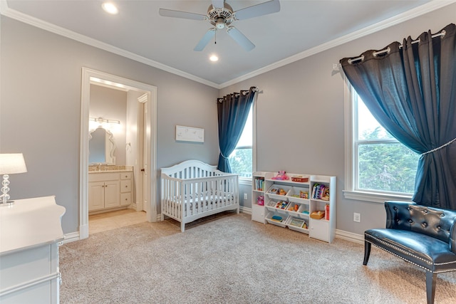 2412 Versailles Dr, Heath, TX 75032 - bedroom featuring light colored carpet, multiple windows, crown molding, baseboards, and recessed lighting
