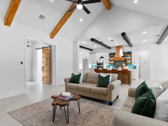 1705 J E, Woody, Springtown, TX 76082 - living area with recessed lighting, a ceiling fan, a barn door, and baseboards