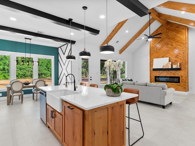 1705 J E, Woody, Springtown, TX 76082 - kitchen with a sink, dishwasher, light countertops, pendant lighting, and an island with sink