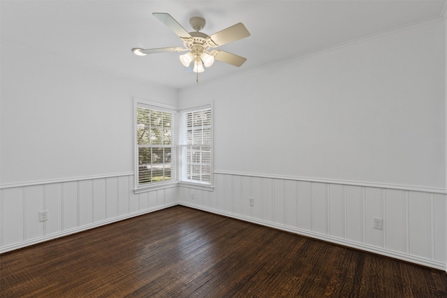 3516 Rogers Ave, Fort Worth, TX 76109 - empty room with wood finished floors, a ceiling fan, and a wainscoted wall