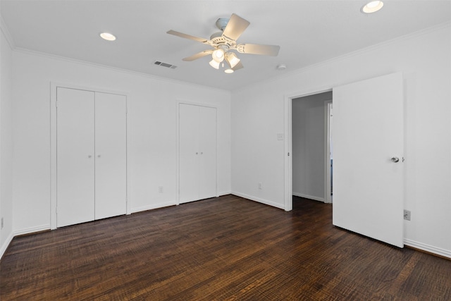 3516 Rogers Ave, Fort Worth, TX 76109 - unfurnished bedroom featuring ornamental molding, recessed lighting, ceiling fan, wood finished floors, and baseboards