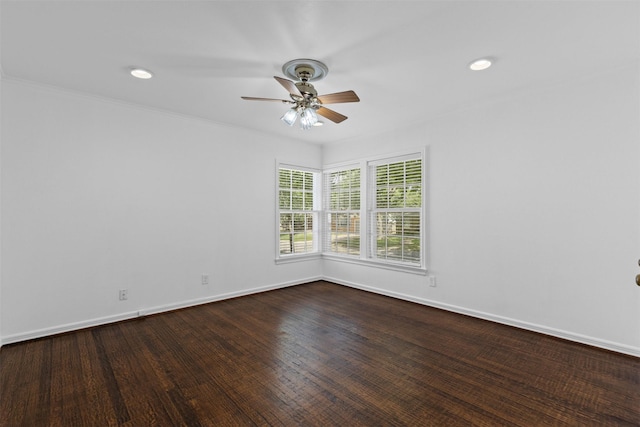 3516 Rogers Ave, Fort Worth, TX 76109 - empty room featuring ceiling fan, baseboards, dark wood-style floors, and recessed lighting