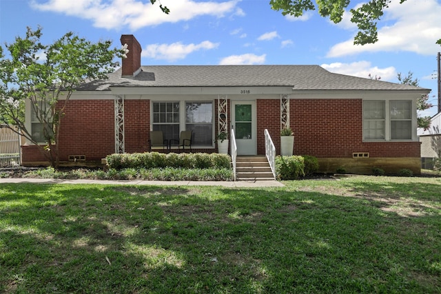 3516 Rogers Ave, Fort Worth, TX 76109 - view of front facade with brick siding, a front lawn, and a chimney