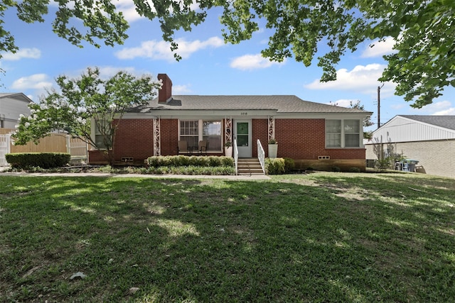 3516 Rogers Ave, Fort Worth, TX 76109 - single story home with brick siding, a front yard, a chimney, and a porch