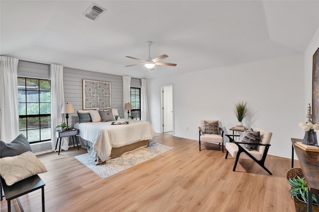 413 Timberlake Dr, Azle, TX 76020 - bedroom featuring lofted ceiling, wood finished floors, baseboards, and ceiling fan