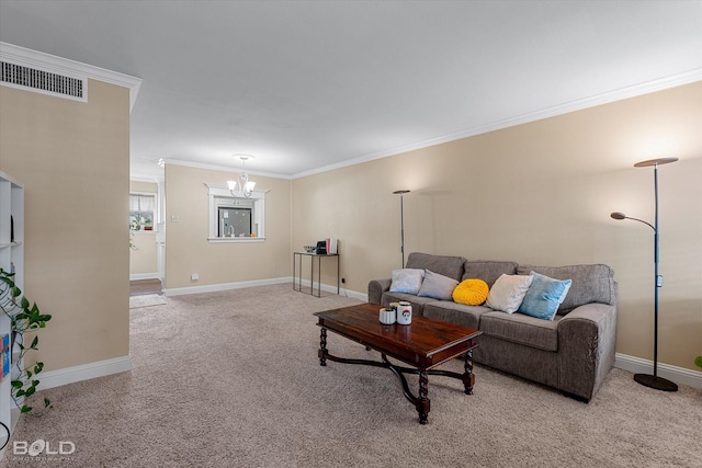 3820 Fairfield Ave, Shreveport, LA 71104 - living area featuring ornamental molding, carpet flooring, baseboards, and a chandelier
